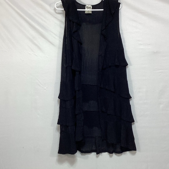 Vocal Sweaters - Vocal XL Black Sleeveless Cardigan with ruffles